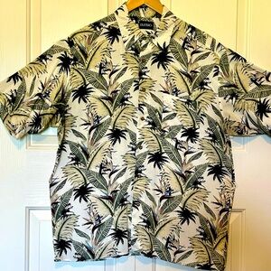 #Hawaiian palm Leaf Print Shirt - Navy, Green, Cream
